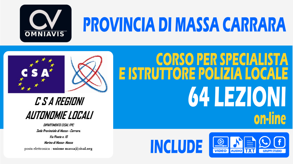 Provincia di Massa-Carrara: Corso per specialista e istruttore polizia locale