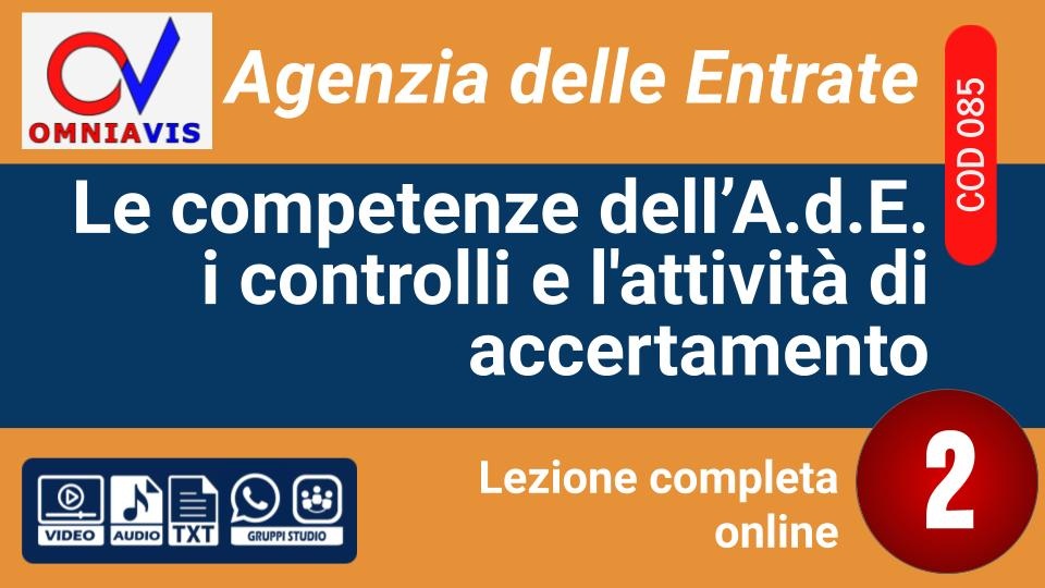Lezione 2 - Agenzia delle Entrate: i controlli e l'attività di accertamento [2 ore formative] (D'AMORE)