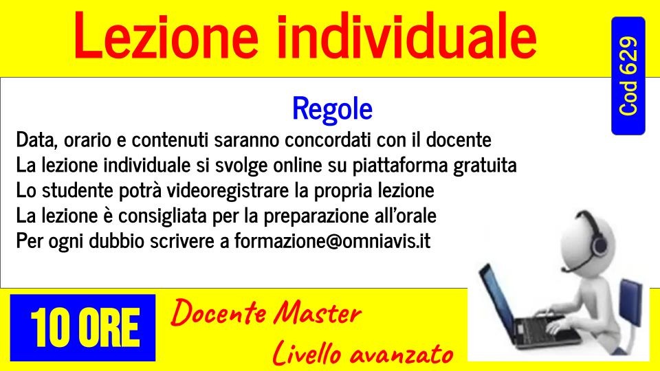 Lezione individuale (10 ore) - Docente Master/avanzato - in data/orario da concordare