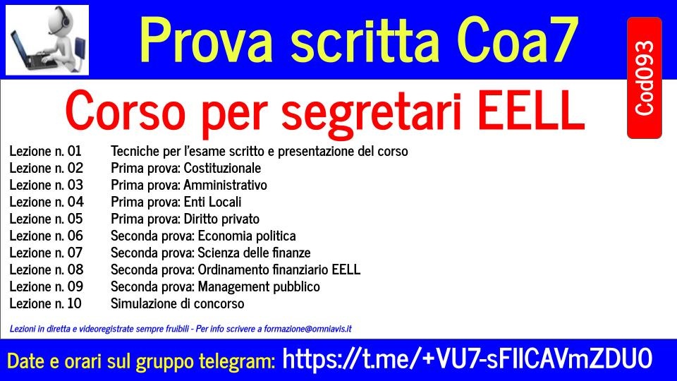 Prova scritta Coa7 per segretari EELL