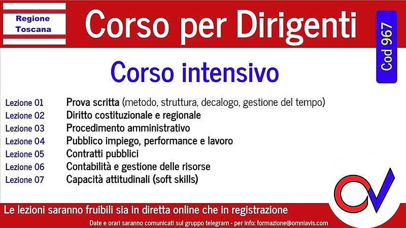 Dirigenti Regione Toscana: corso intensivo
