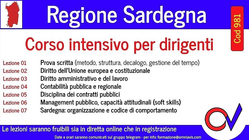 Dirigenti Regione Sardegna: corso intensivo