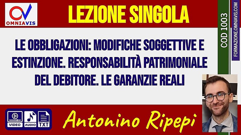 Obbligazioni: modifiche e estinzione. Responsabilità patrimoniale. Garanzie reali [2 ore formative] (RIPEPI)