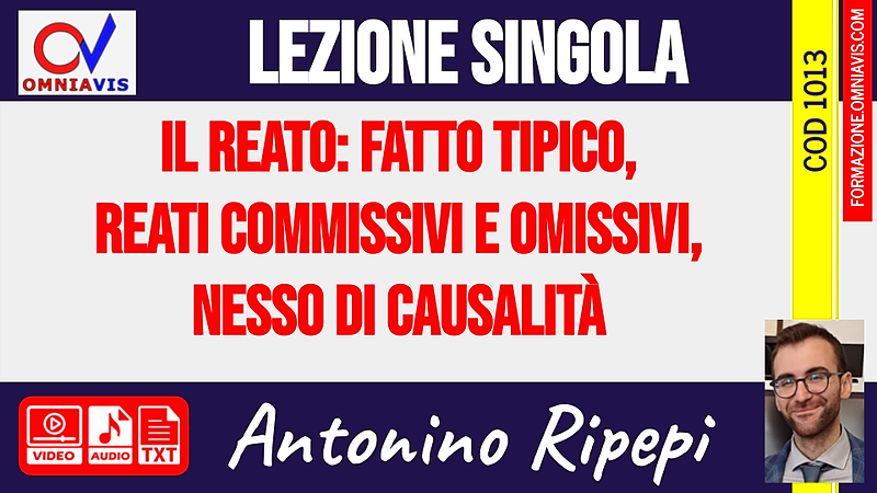Il reato: fatto tipico, reati commissivi e omissivi, nesso di causalità [1 ora formativa] (RIPEPI)